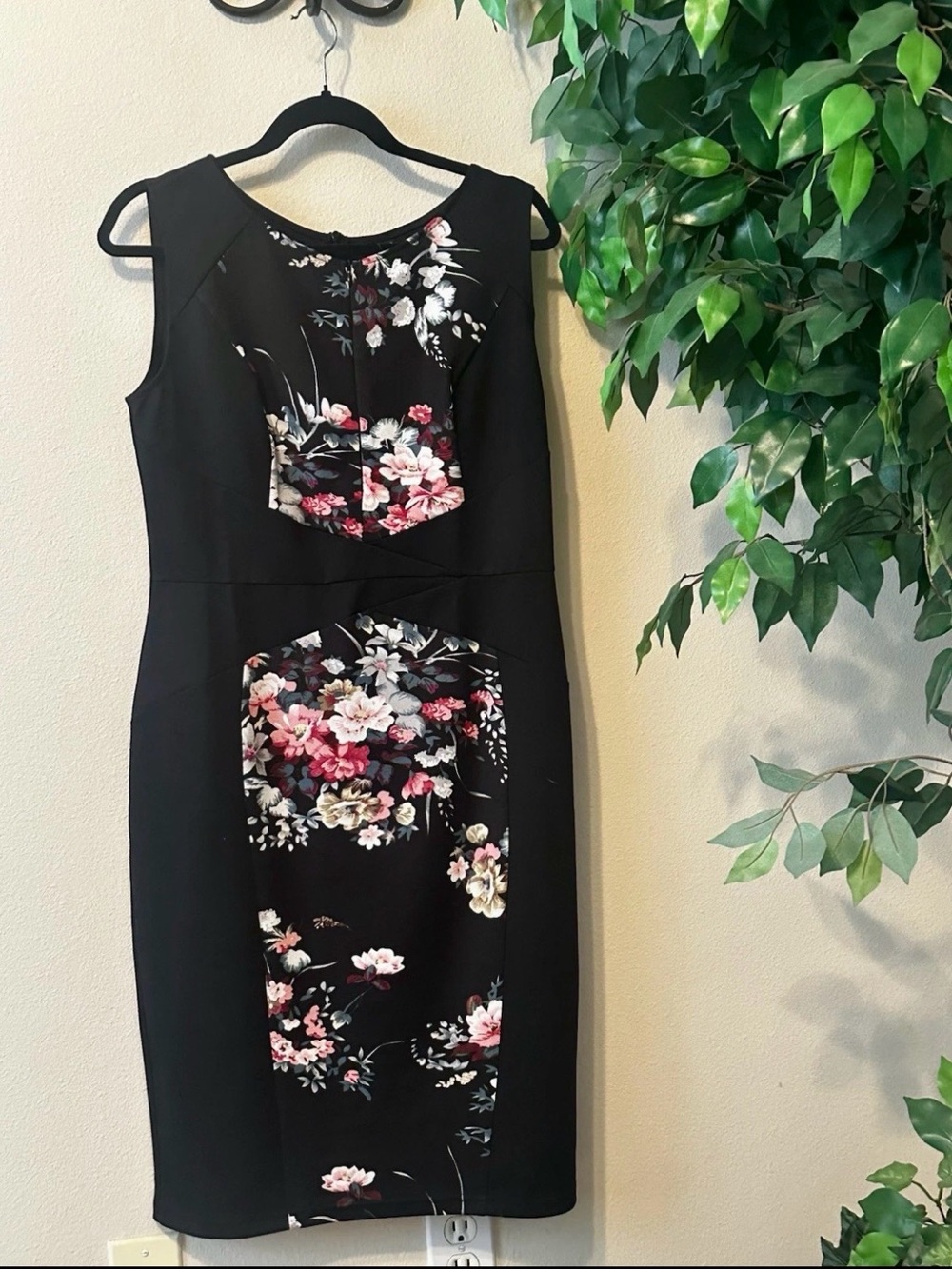 Vfshow Women’s XL Black Floral Sheath Dress Business Office Work Pencil NWT